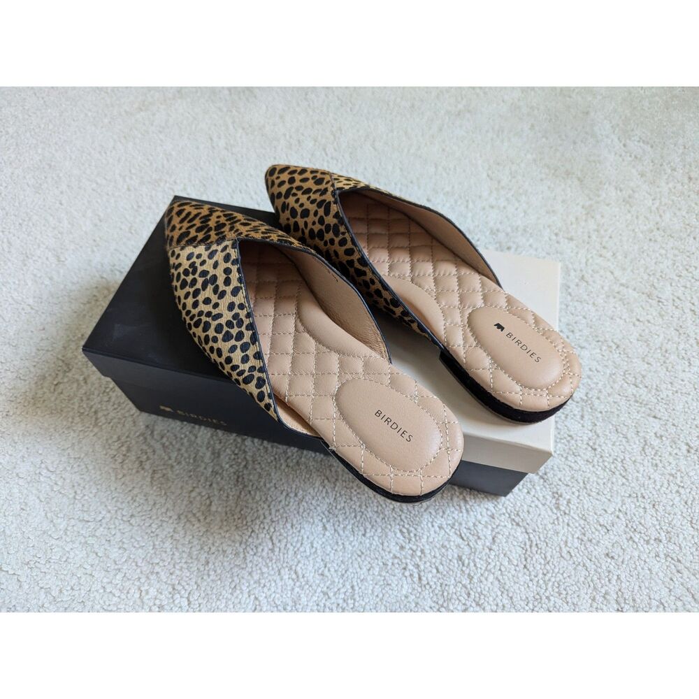 Birdies The Swan Mini Cheetah Calf Hair Mules | Size 8